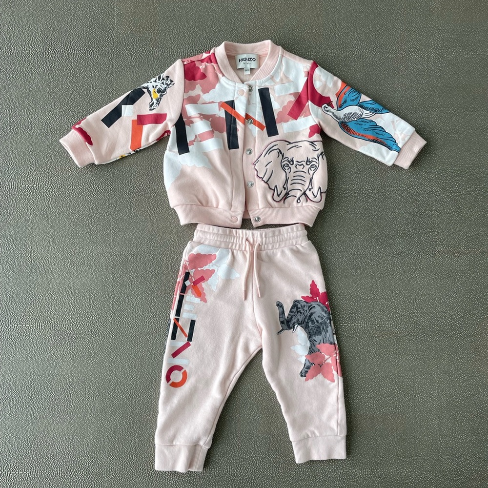 KENZO KIDS Cotton Bomber Jacket and Pants 18M Pink Girls Boys